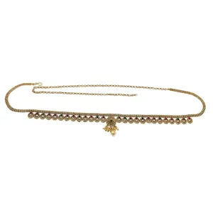 Indian Gold Plated Womens Waist Belly Chain Ethnic Kamarbandh in Red Green Zircon and Drop Pearl - Dandiya Dance Bridal Wedding Party - Duel On Jewel