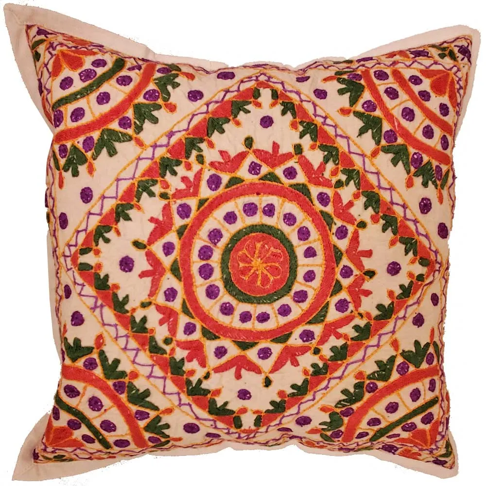 Indian Mirror Work Chandrama Cushion Cover Design Home Accent Furnishing - 16" x 16"
