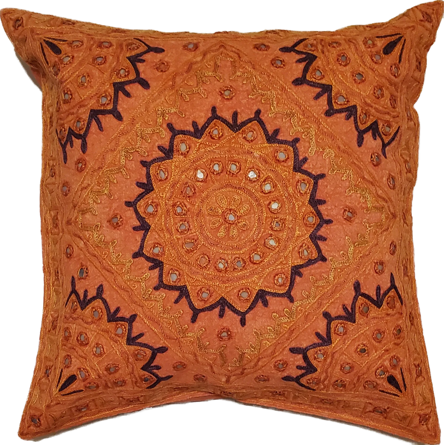 Indian Mirror Work Chandrama Cushion Cover Design Home Accent Furnishing - 16" x 16"