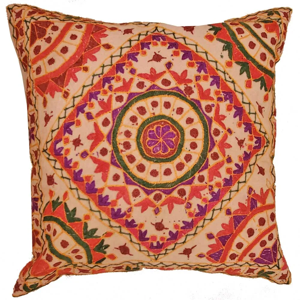 Indian Mirror Work Chandrama Cushion Cover Design Home Accent Furnishing - 16" x 16"