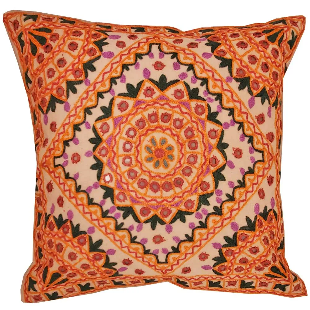 Indian Mirror Work Chandrama Cushion Cover Design Home Accent Furnishing - 16" x 16"