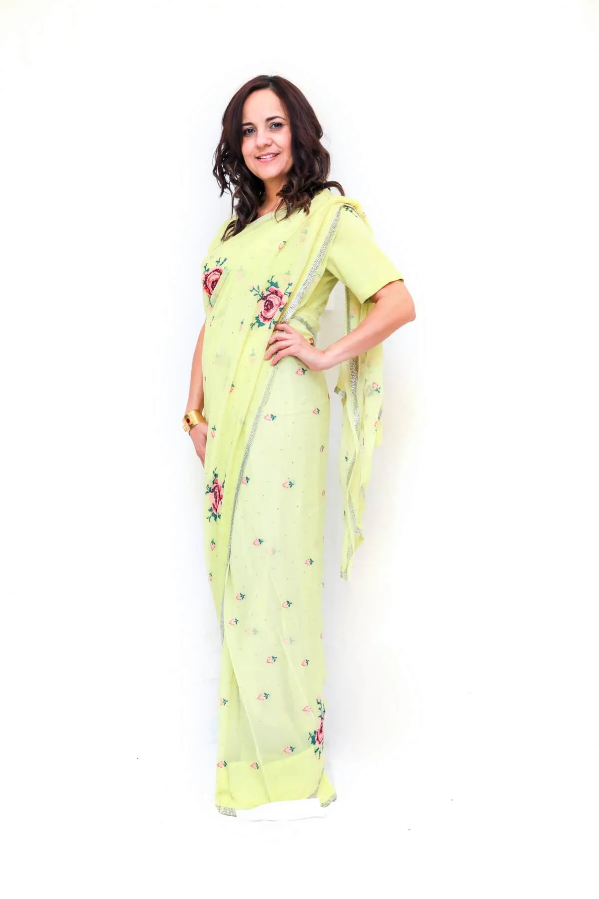 Indian Pakistani Embroidery Chiffon Sari (Saree)