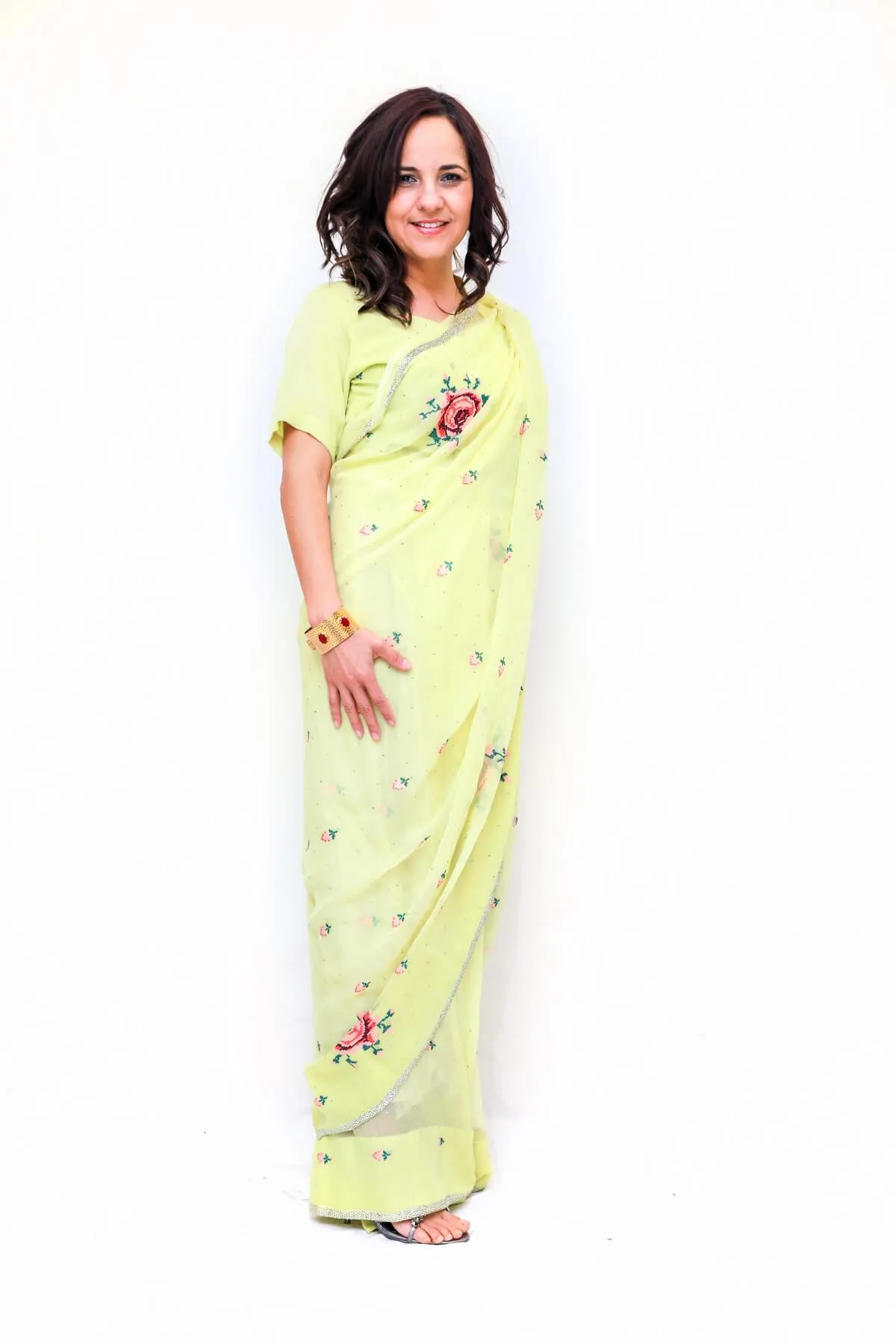 Indian Pakistani Embroidery Chiffon Sari (Saree)