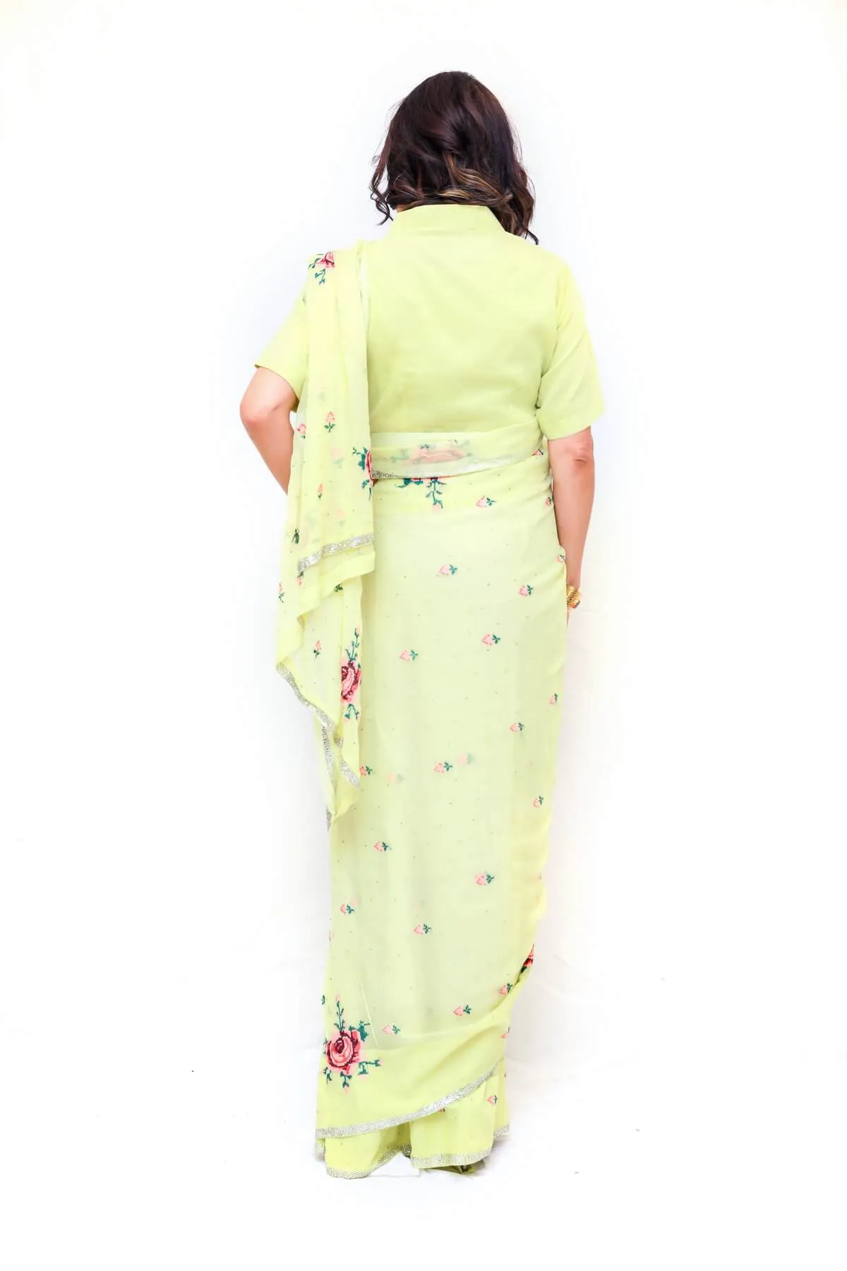 Indian Pakistani Embroidery Chiffon Sari (Saree)