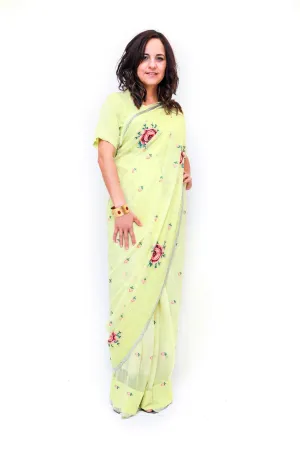 Indian Pakistani Embroidery Chiffon Sari (Saree)