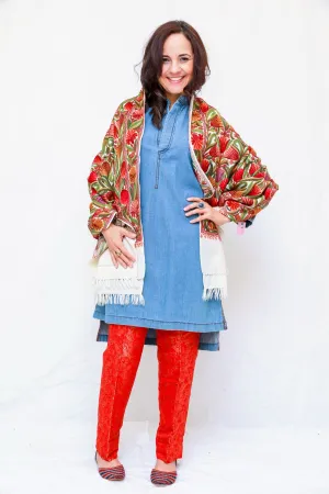 Indian Pakistani Kashmir Embroidery Shawl