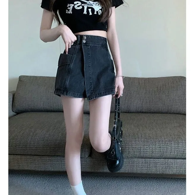 Irregular denim retro slim skirt