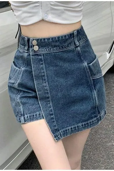 Irregular denim retro slim skirt