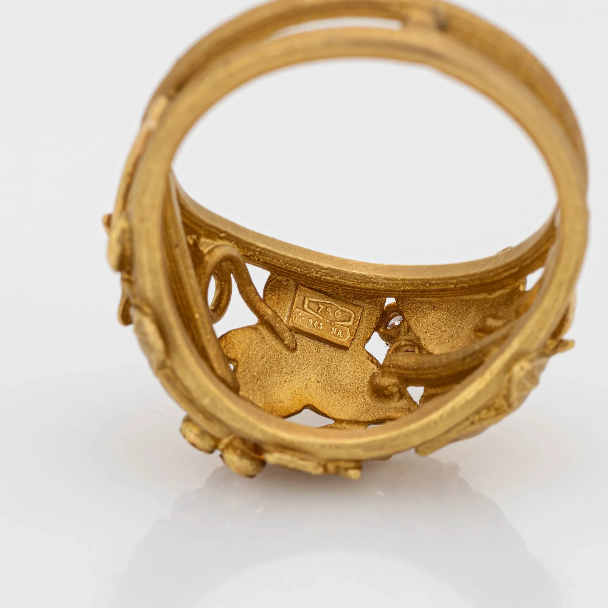 Ivy Leaf Diamond Band Estate 18k Yellow Gold Ring Sz 7.25 Satin Finish Jewelry