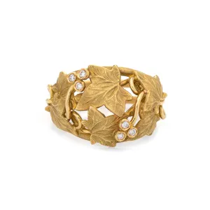Ivy Leaf Diamond Band Estate 18k Yellow Gold Ring Sz 7.25 Satin Finish Jewelry