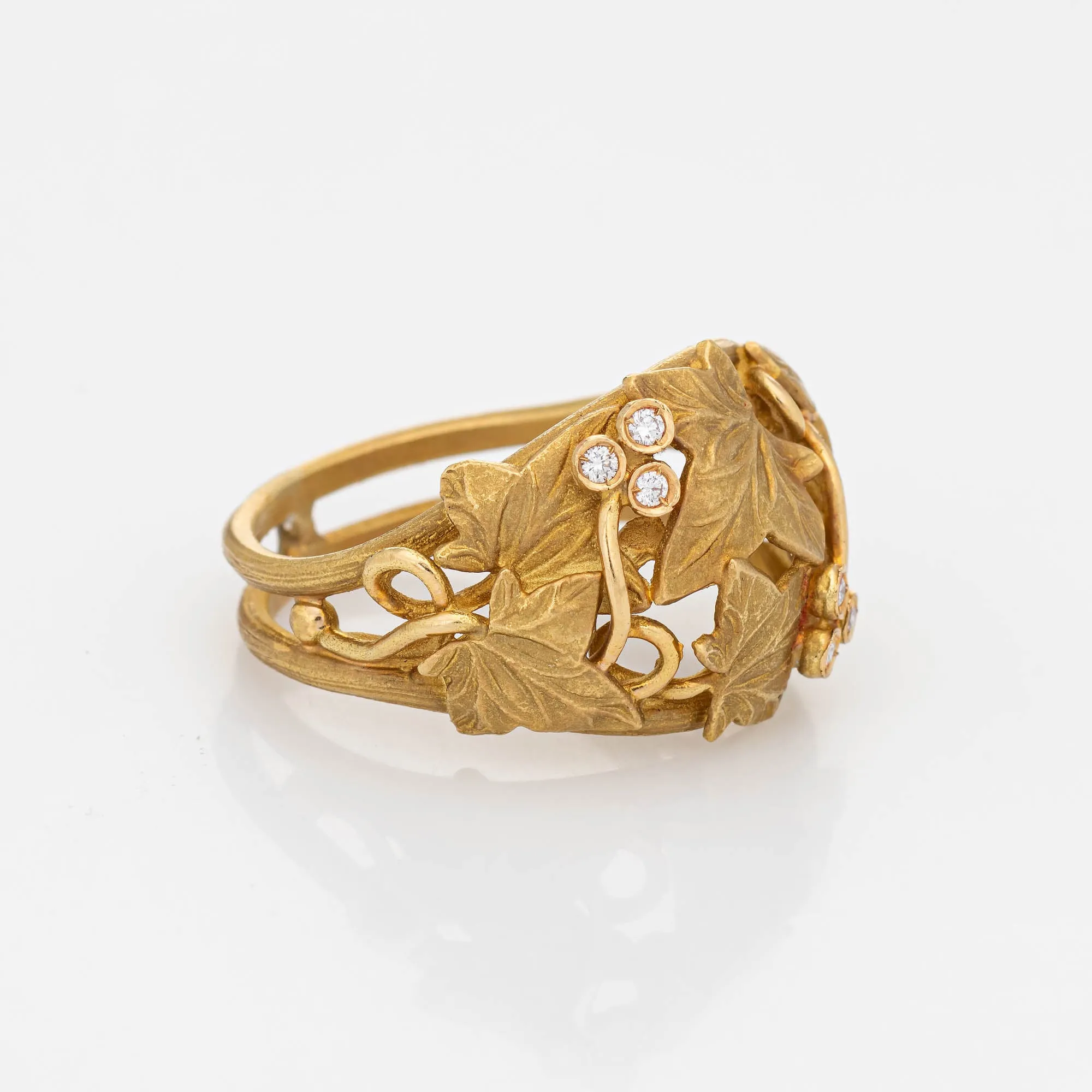 Ivy Leaf Diamond Band Estate 18k Yellow Gold Ring Sz 7.25 Satin Finish Jewelry