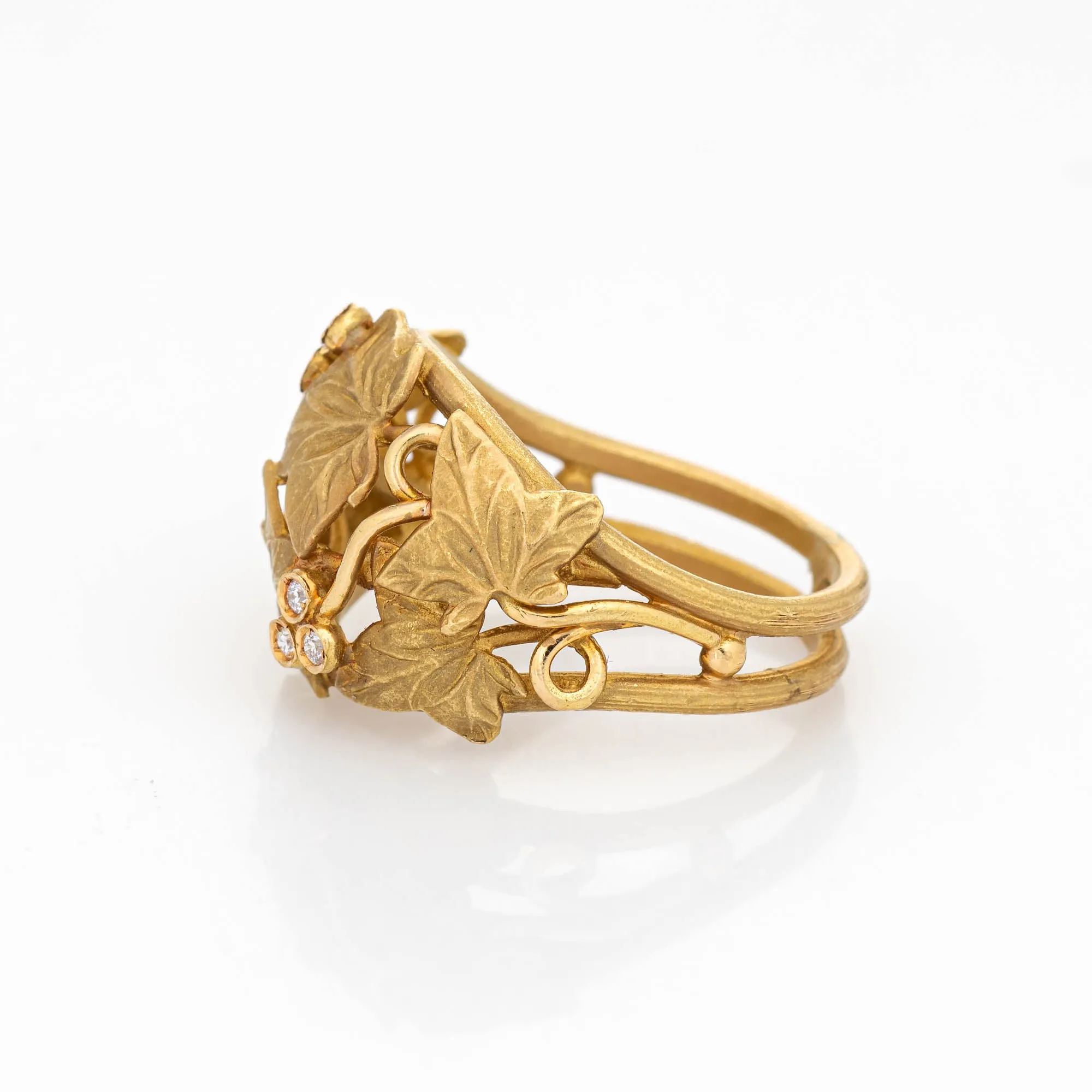 Ivy Leaf Diamond Band Estate 18k Yellow Gold Ring Sz 7.25 Satin Finish Jewelry