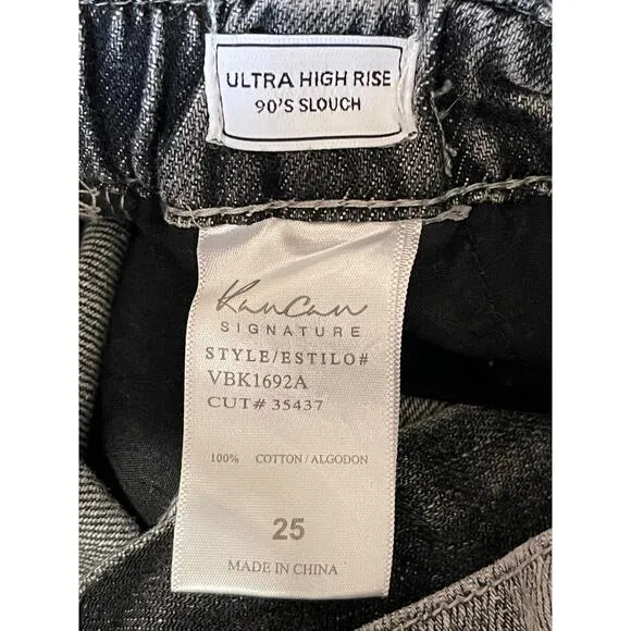 KanCan Women's High Rise 90s Slouch Acid Wash Black Jeans Size 25 Distressed Y2K
