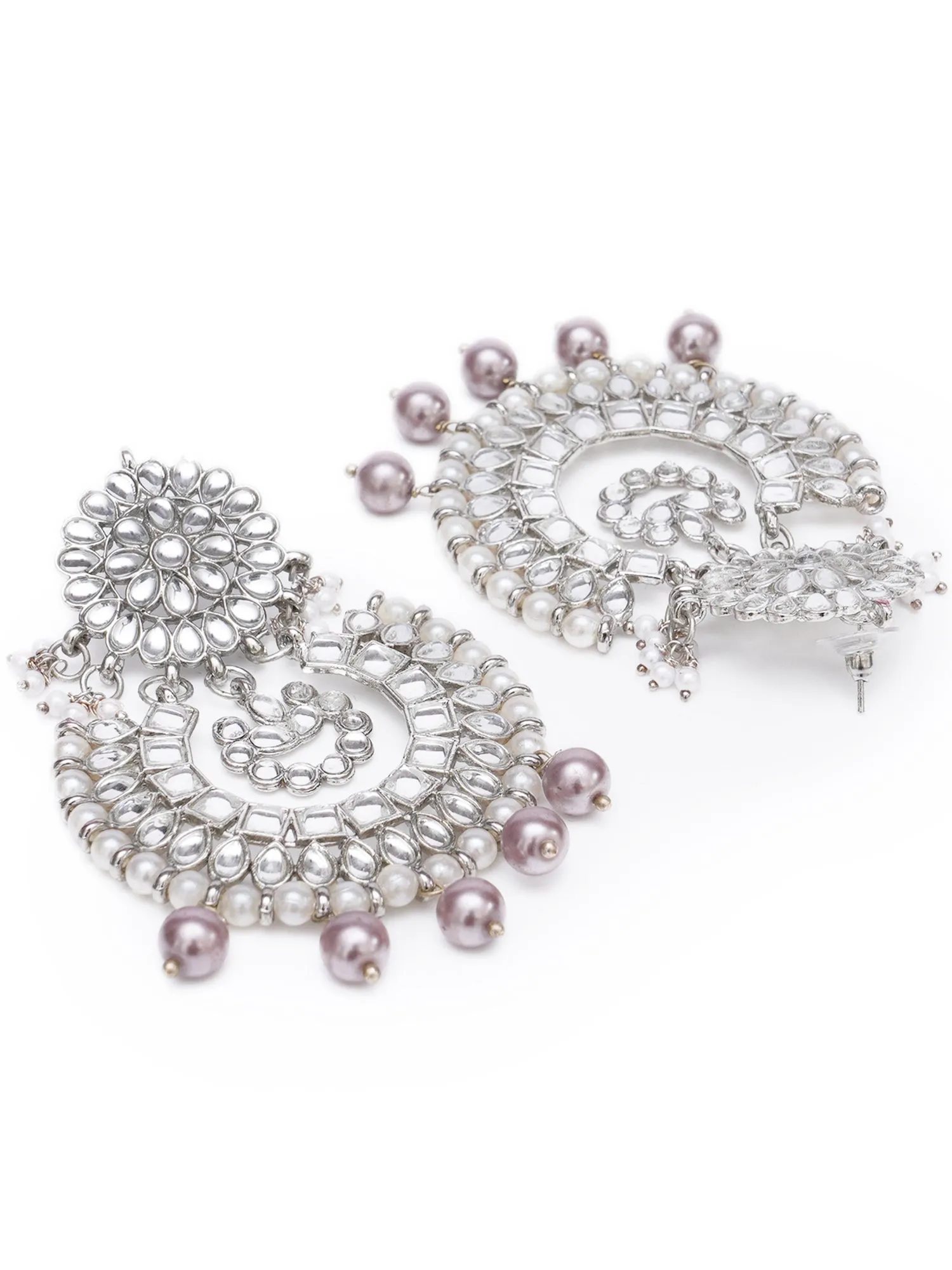 Karatcart Silver Pearl Oxidised Kundan Chandbali Earrings