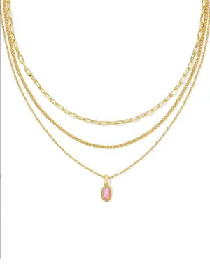 Kendra Scott Mini Elisa Triple Strand Necklace - Gold & Carnation Opal