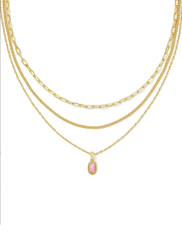 Kendra Scott Mini Elisa Triple Strand Necklace - Gold & Carnation Opal