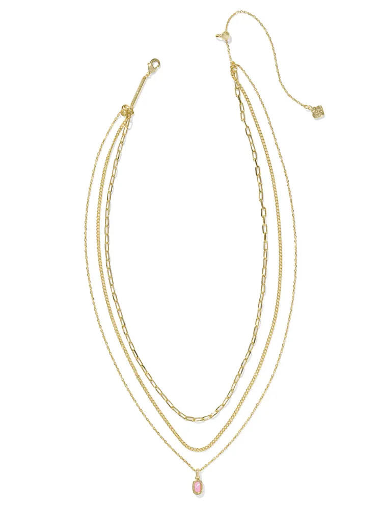 Kendra Scott Mini Elisa Triple Strand Necklace - Gold & Carnation Opal