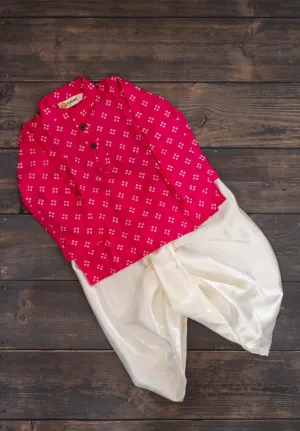 Klingaru Boys Set - Magenta Muslin with Satin Dhoti