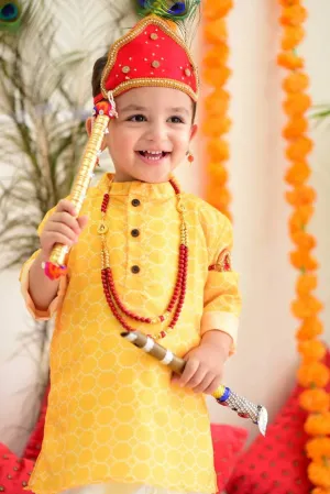 Klingaru Boys Set - Yellow Muslin with Satin Dhoti