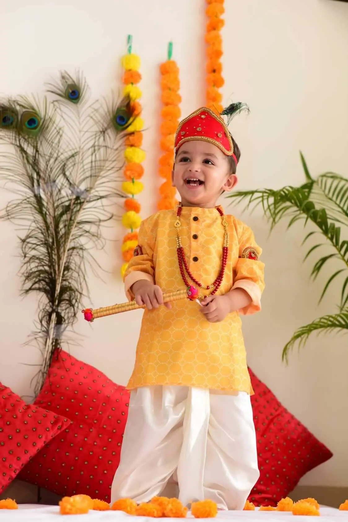 Klingaru Boys Set - Yellow Muslin with Satin Dhoti
