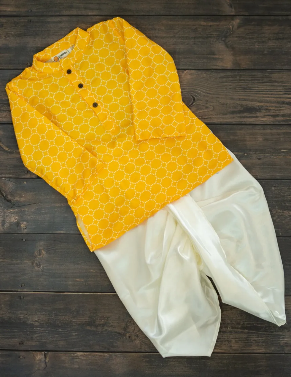 Klingaru Boys Set - Yellow Muslin with Satin Dhoti