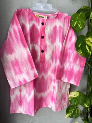 Klingaru Unisex Shibori Long Kurta - Pink