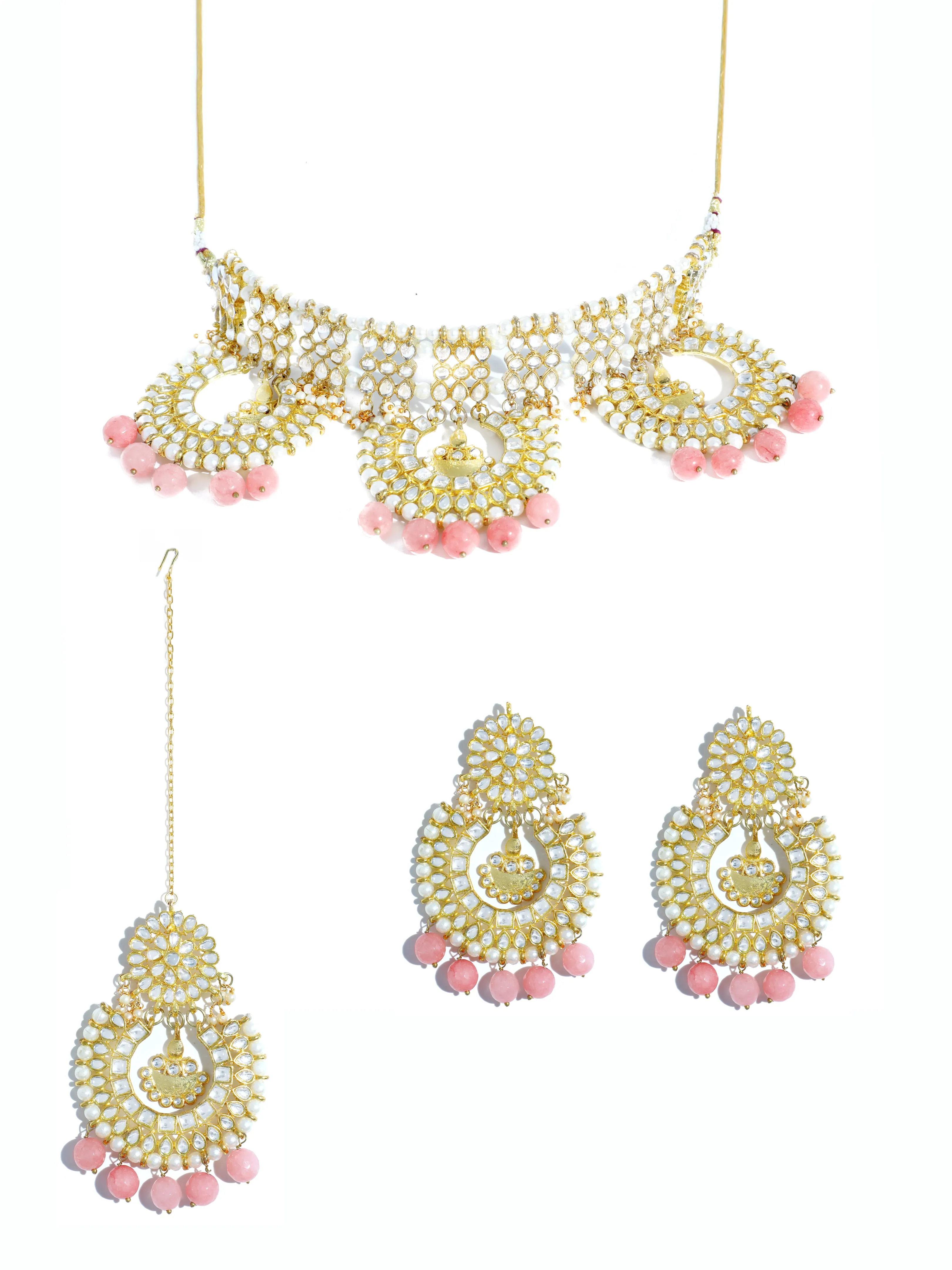 Kundan Bridal Peach Choker Necklace Set