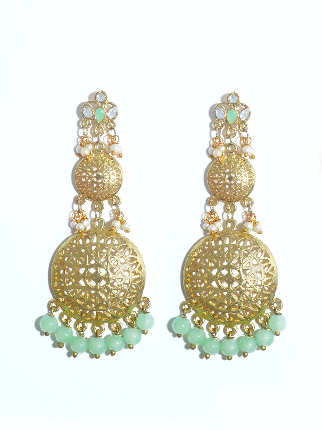 Kundan Gold Lime Green Earrings