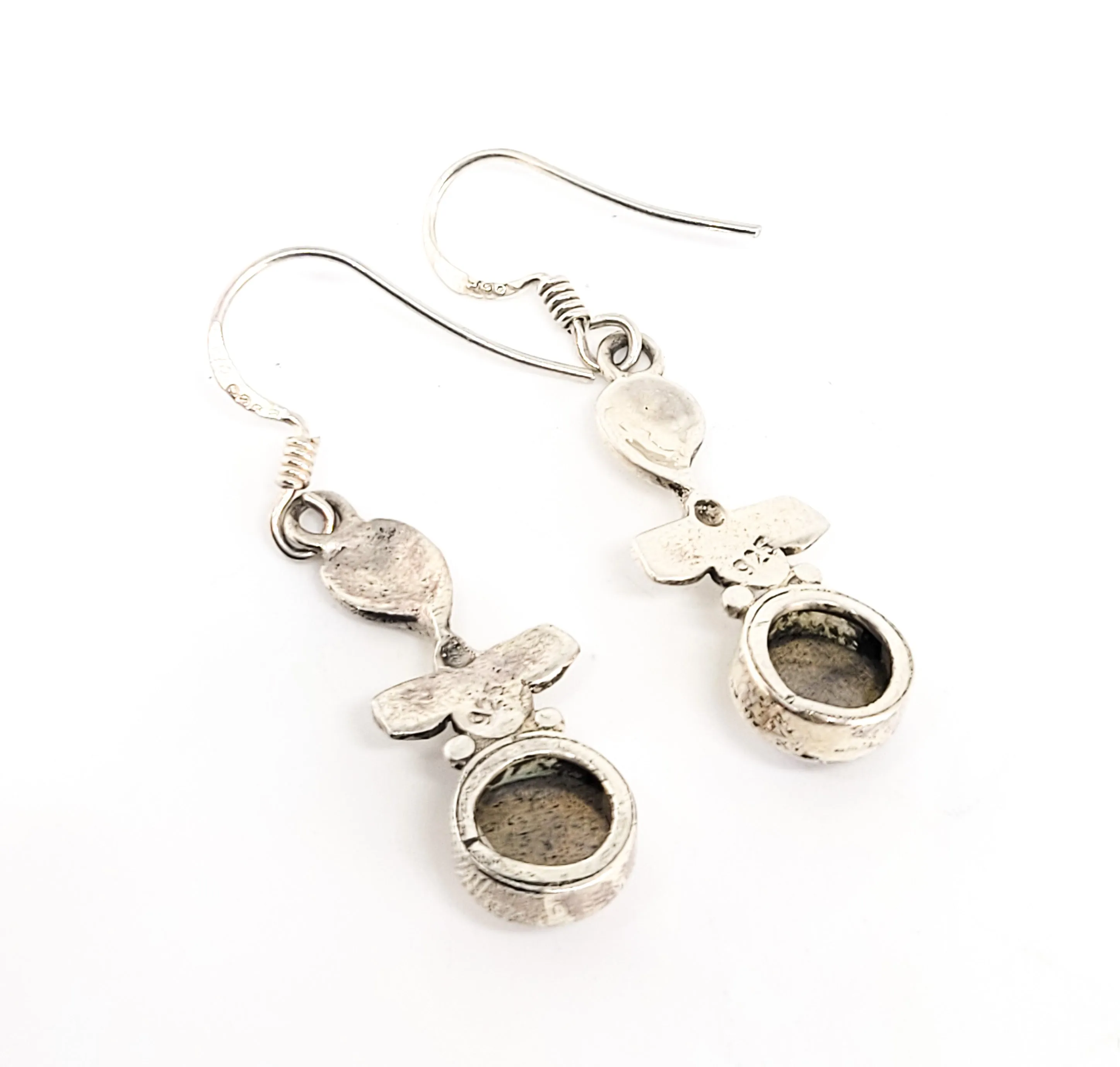 Labradorite gemstone drop flower and leaf sterling silver dangle earrings 925