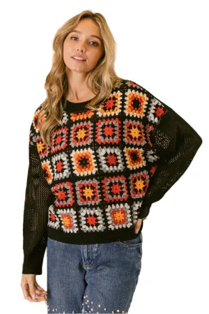 Ladies Granny Square Front Long Sleeve Top