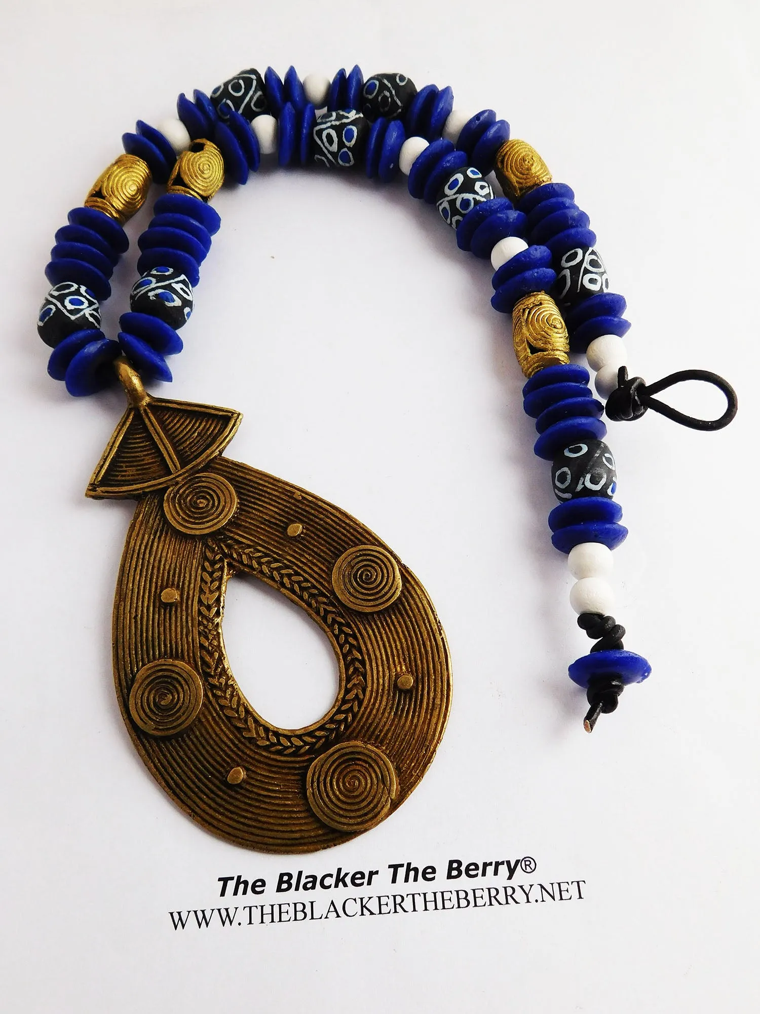 Large African Necklace Beaded Blue Ethnic Brass Photography Photo Shoot Unisex