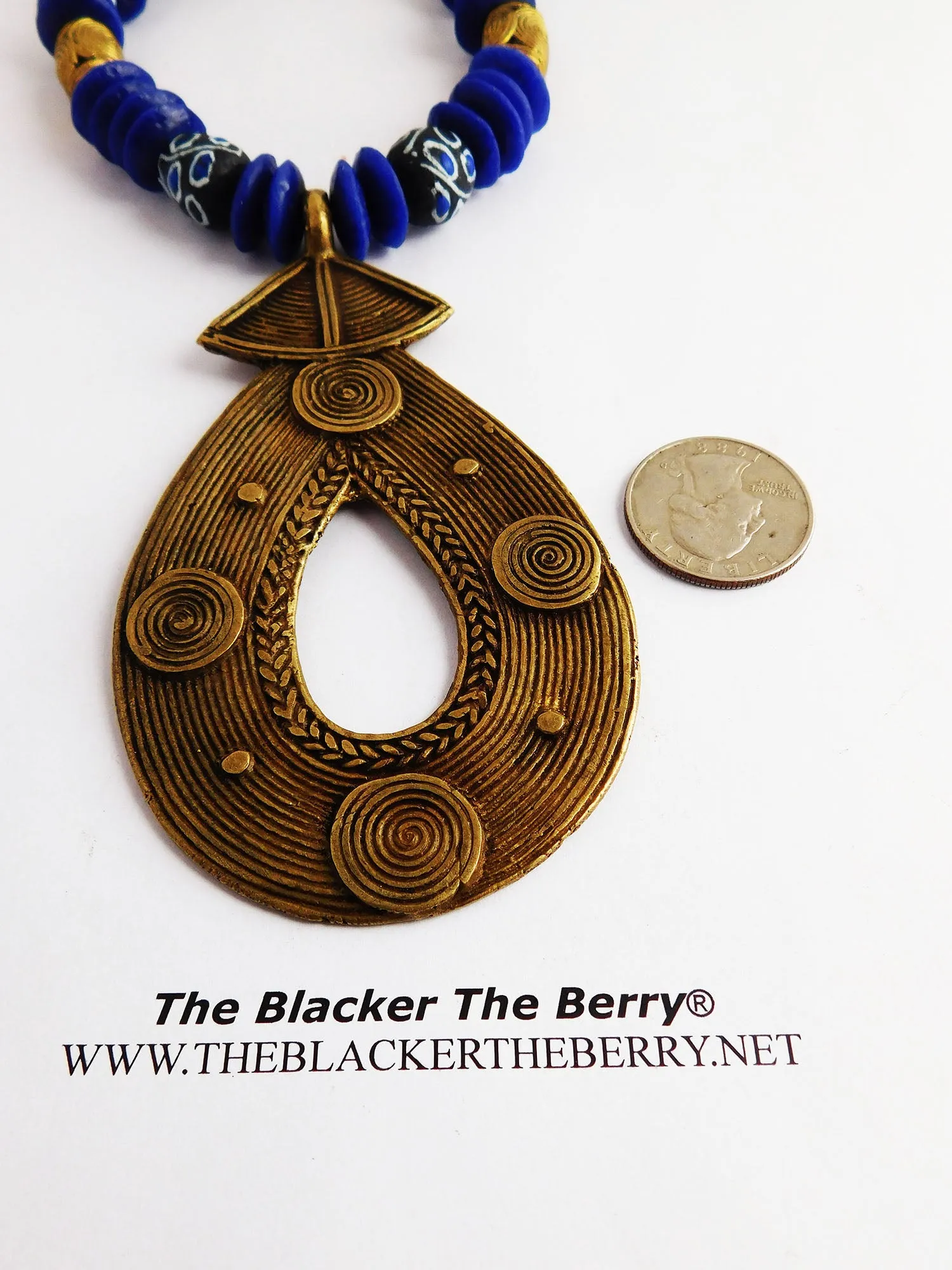 Large African Necklace Beaded Blue Ethnic Brass Photography Photo Shoot Unisex