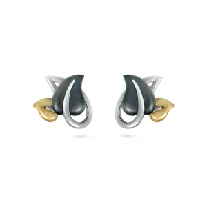 Leaf Yellow Gold and Sterling Silver Earrings