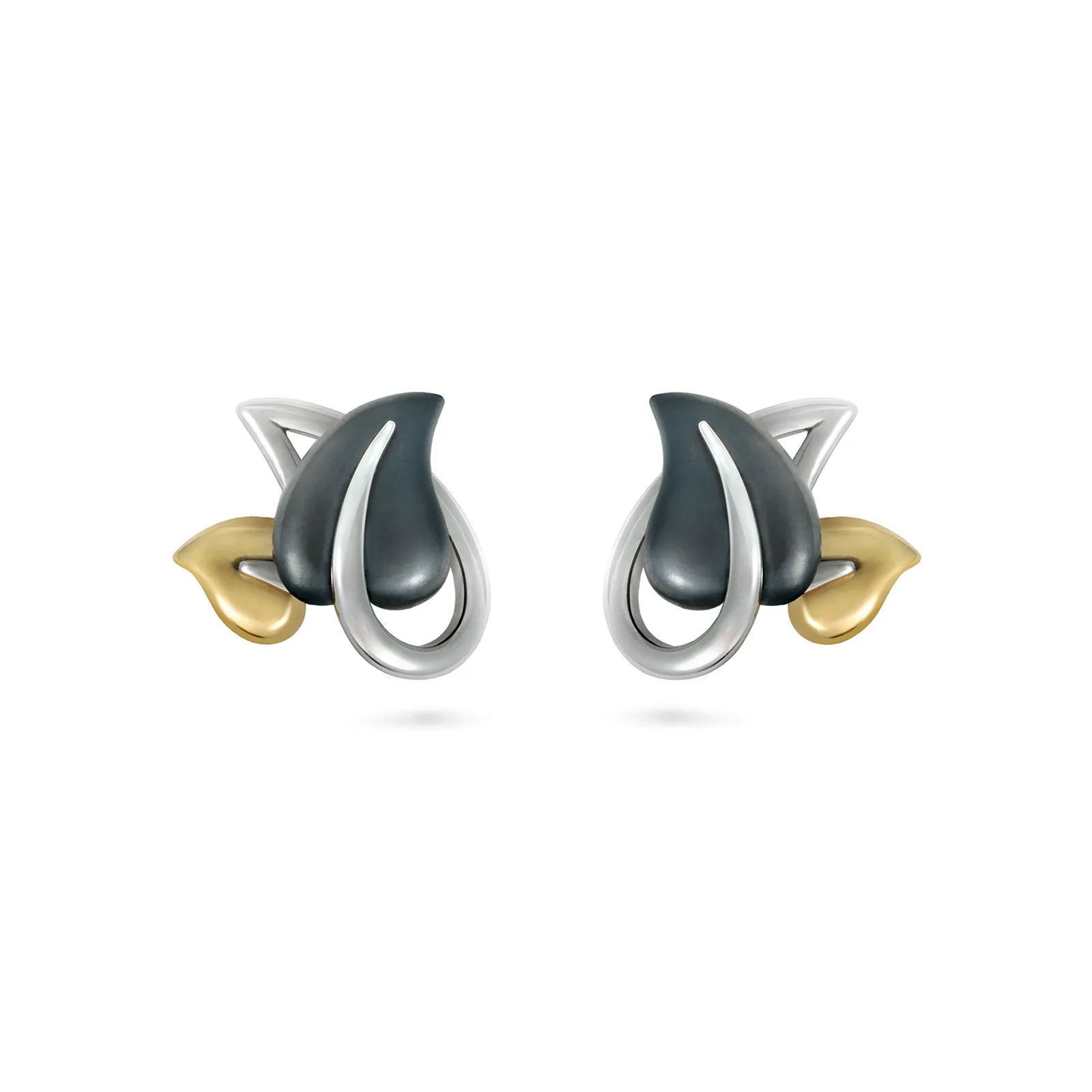 Leaf Yellow Gold and Sterling Silver Earrings
