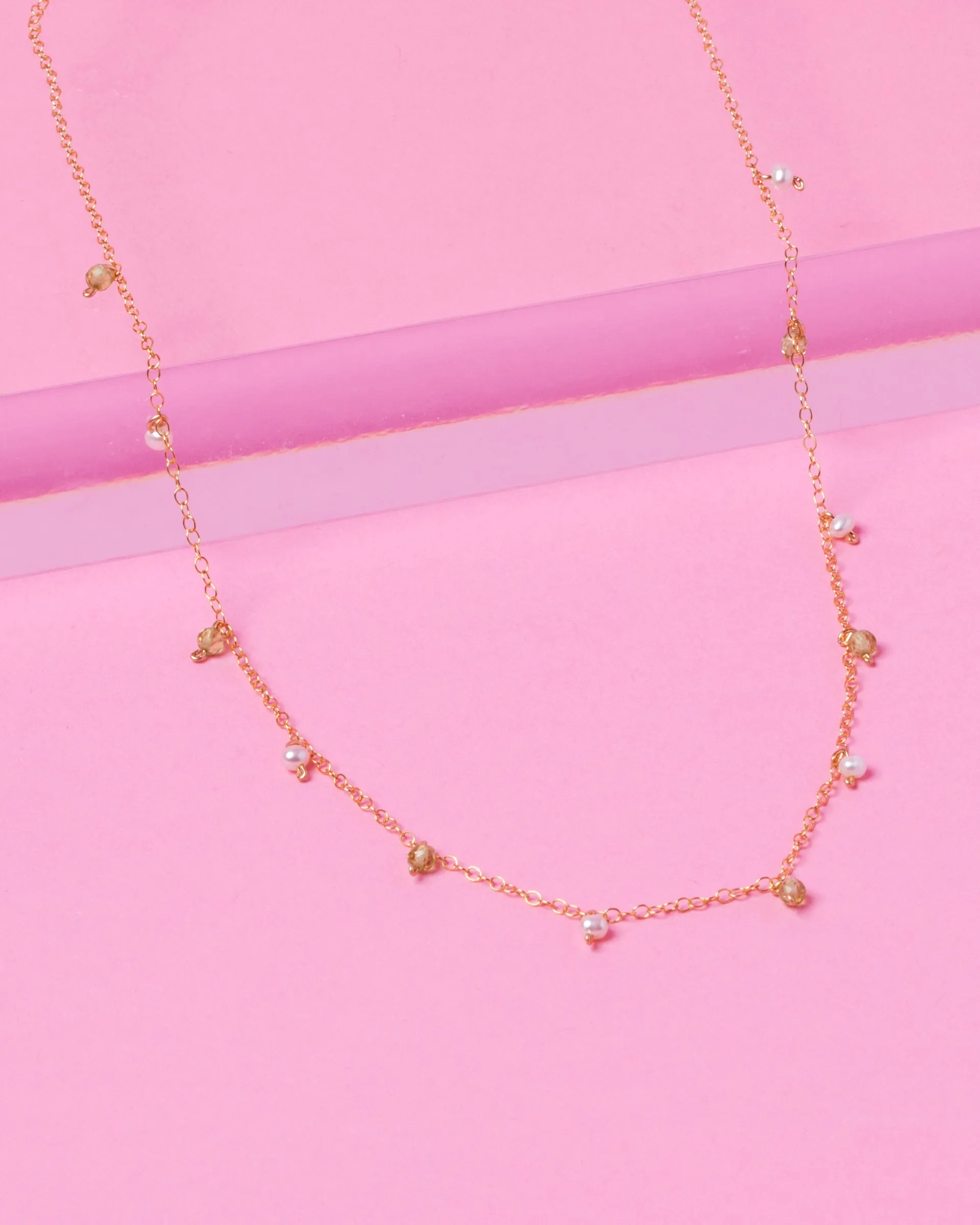 LEAH'S PERIDOT AND PEARL DAINTY 14K GOLD FILLED NECKLACE