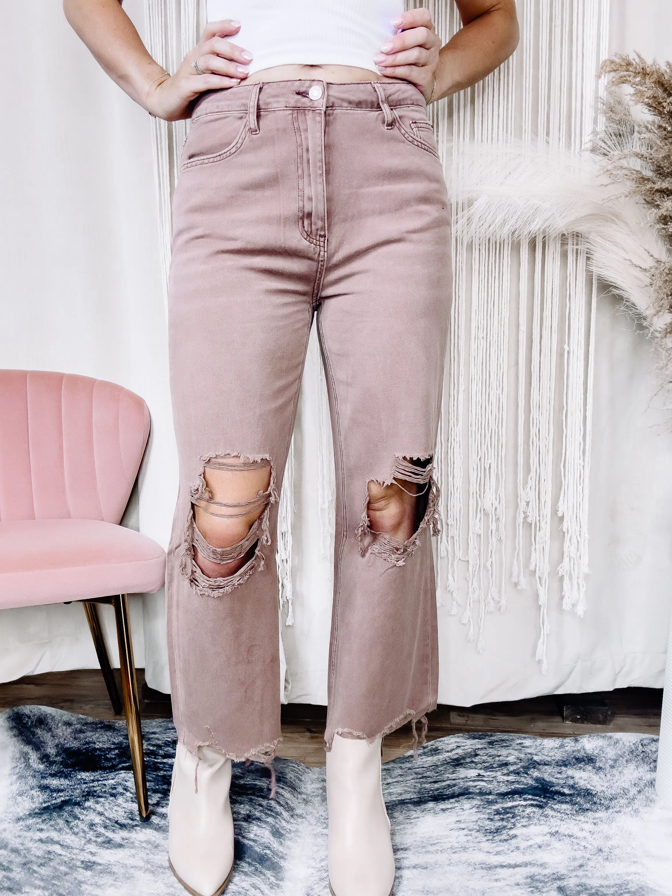 Leslie Distressed Knee Crop Flare