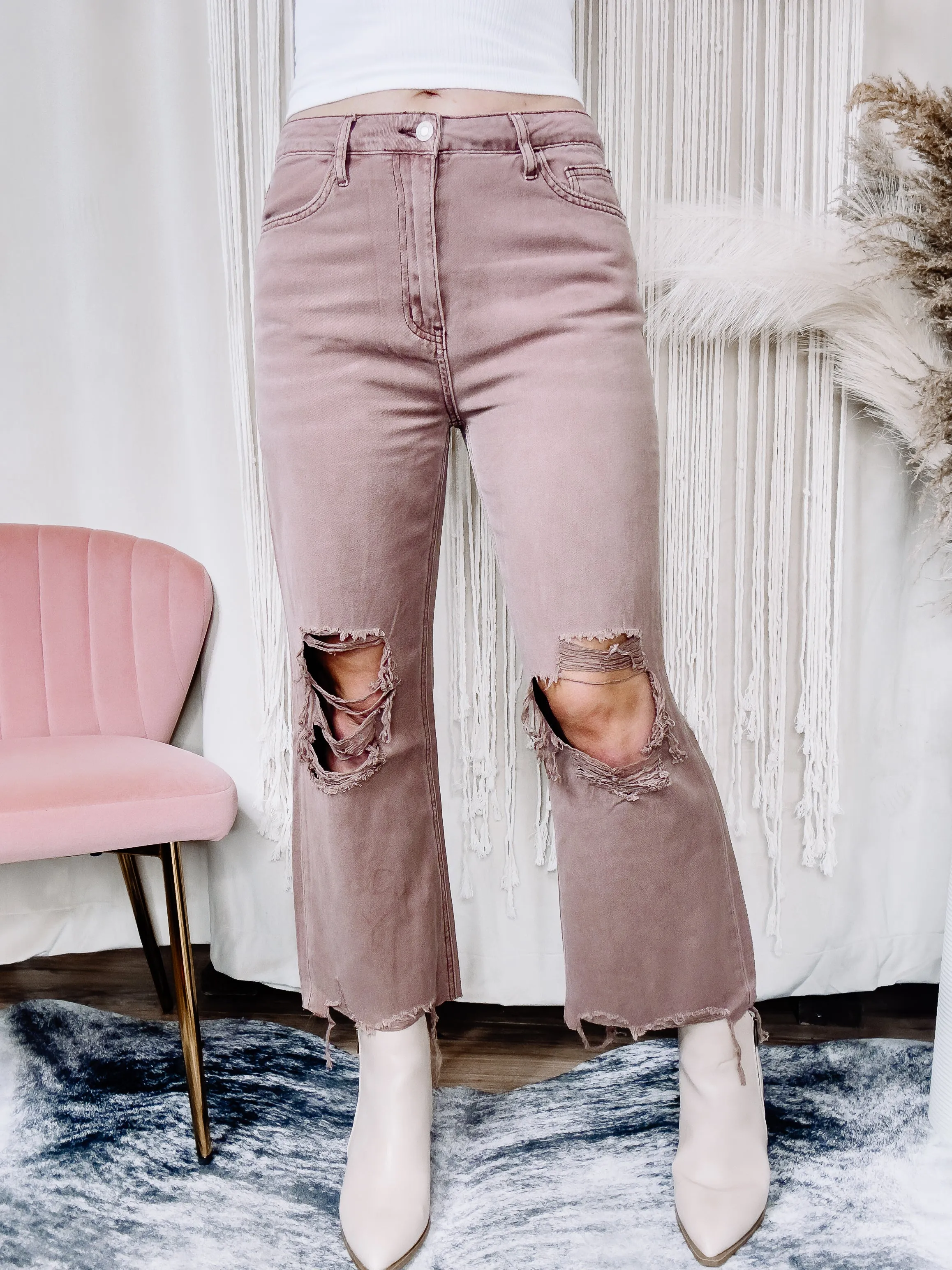 Leslie Distressed Knee Crop Flare