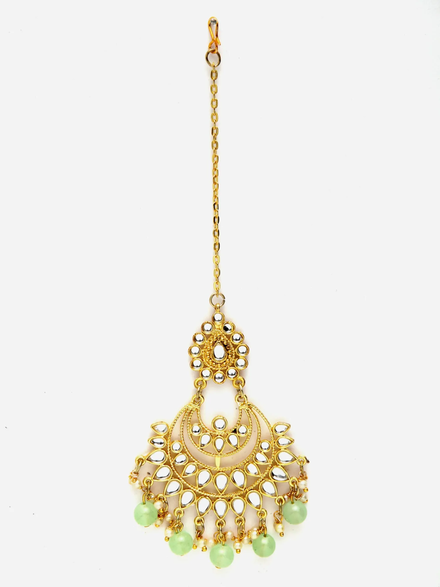 Light Green Beads Gold-Toned Kundan Studded Bridal Choker Necklace Set