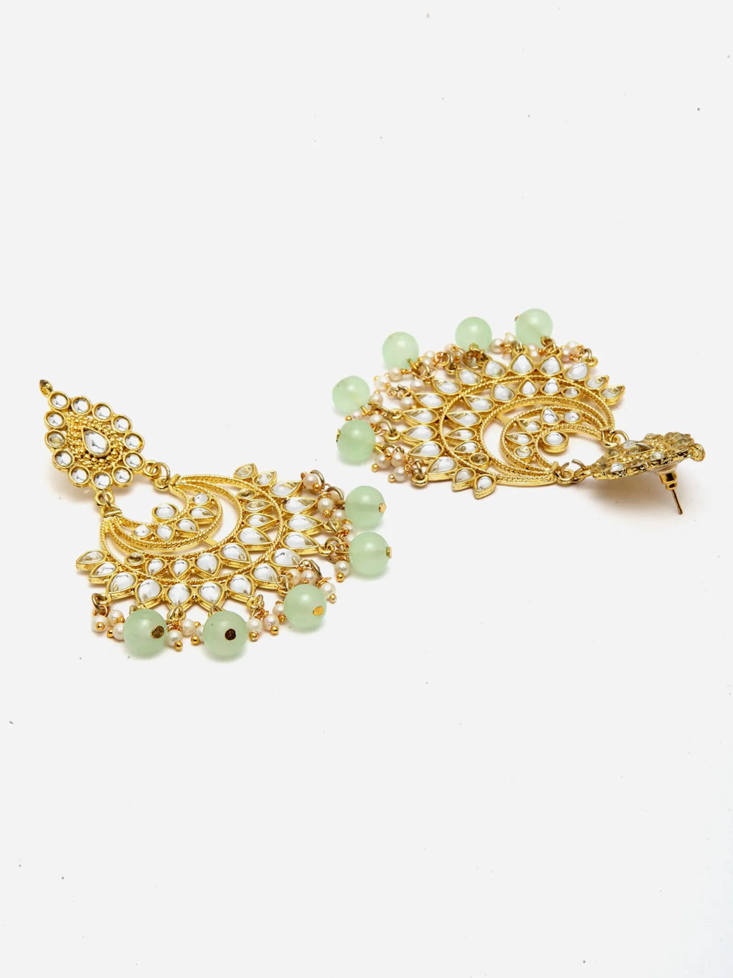 Light Green Beads Gold-Toned Kundan Studded Bridal Choker Necklace Set