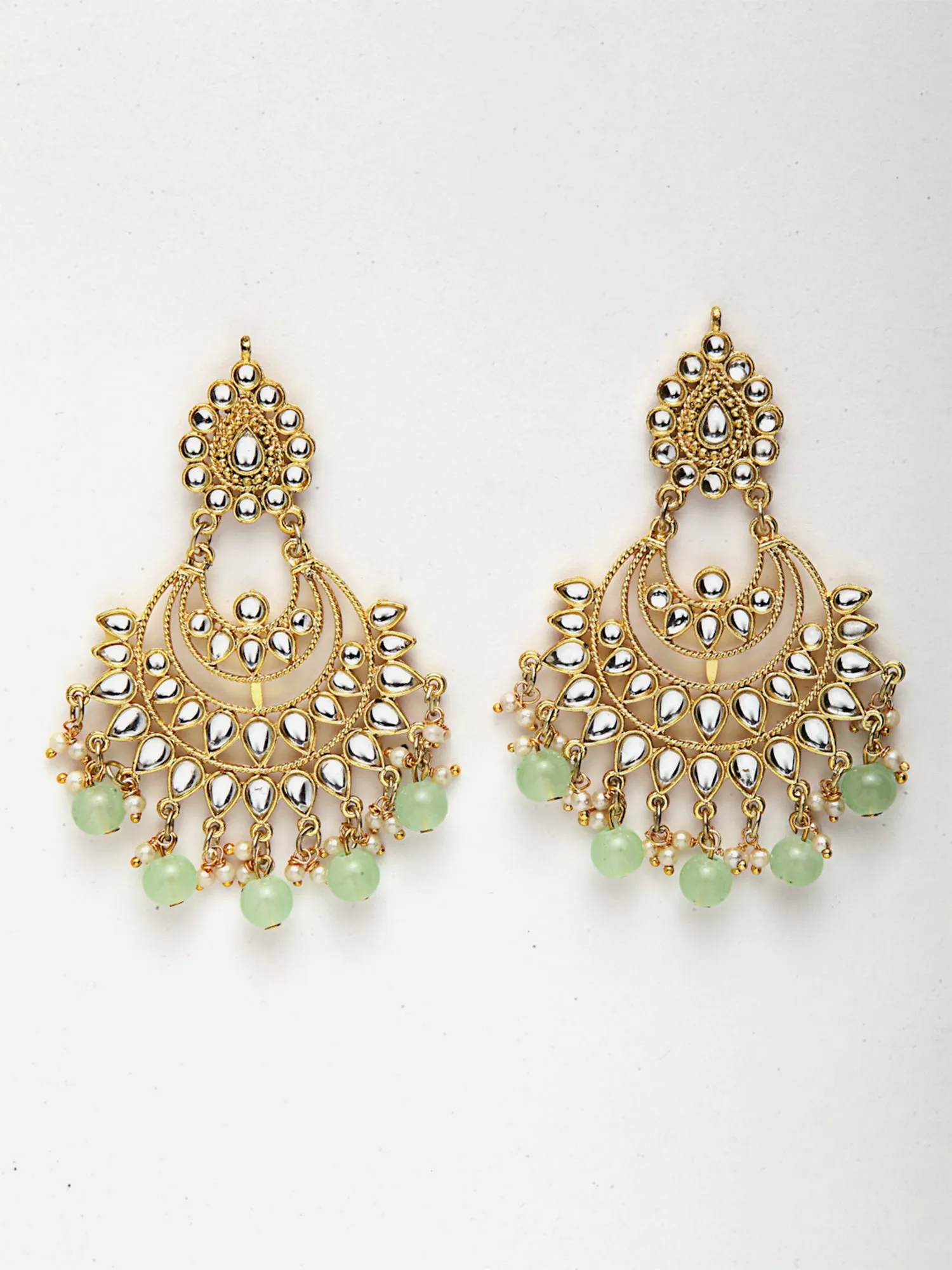 Light Green Beads Gold-Toned Kundan Studded Bridal Choker Necklace Set