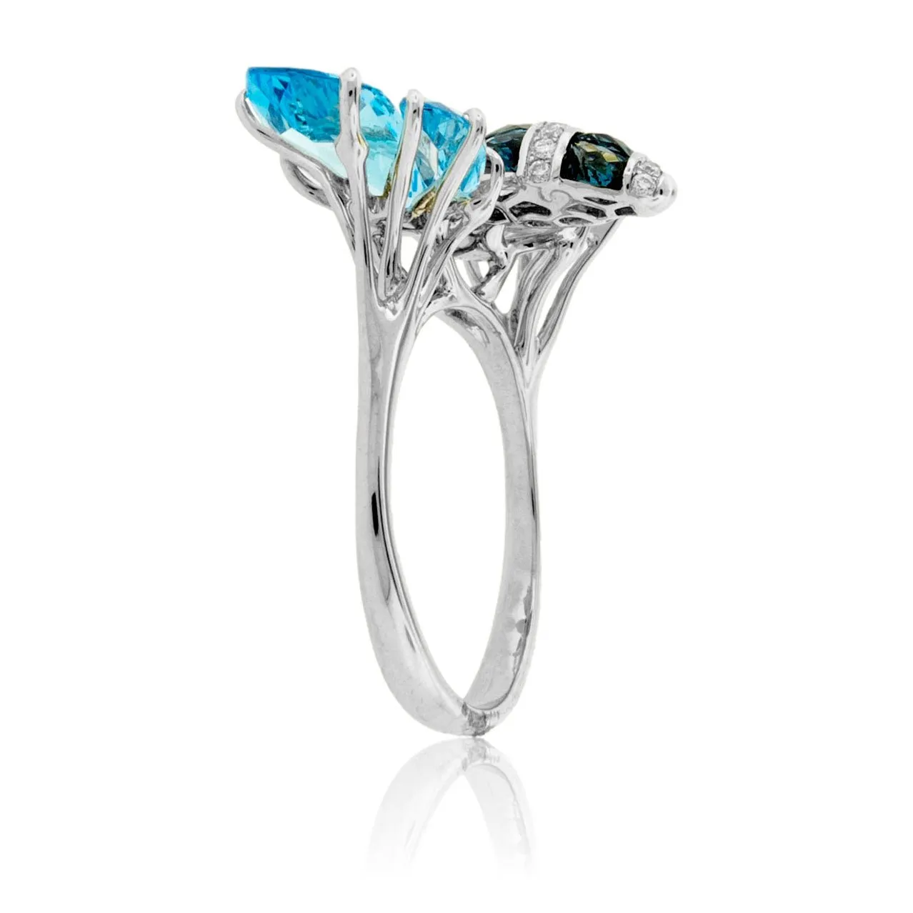 London and Sky Blue Topaz & Diamond Butterfly Ring