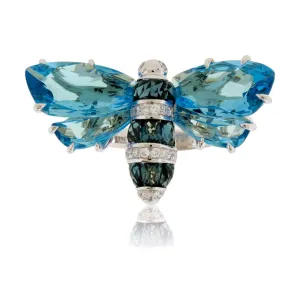 London and Sky Blue Topaz & Diamond Butterfly Ring