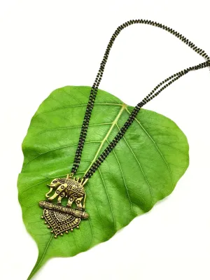 Long Mangalsutra Designs Gold Plated Latest Antique Elephant Pendant Mangalsutra