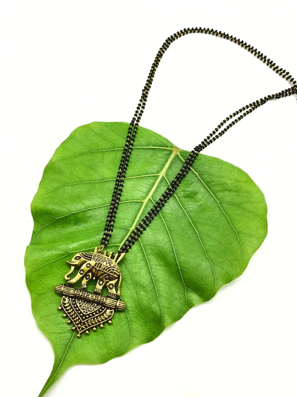 Long Mangalsutra Designs Gold Plated Latest Antique Elephant Pendant Mangalsutra
