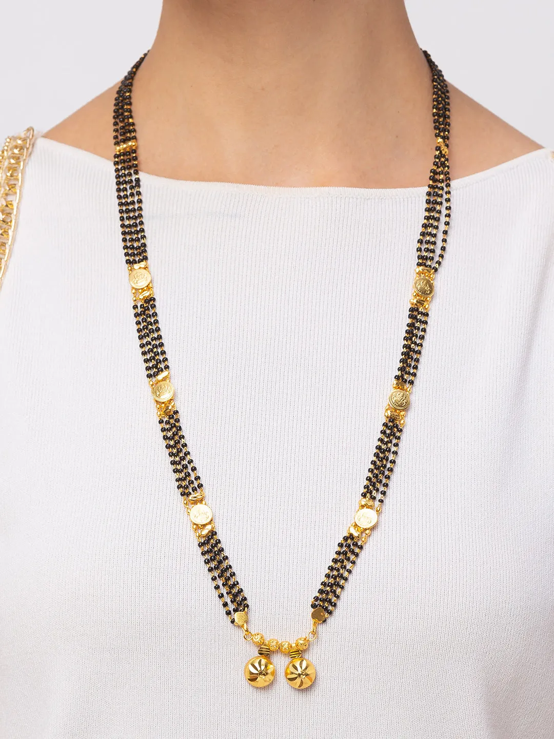 Long Mangalsutra Designs Gold Plated Laxmi Coin Vati Pendant Maharashtrian Style Mangalsutra
