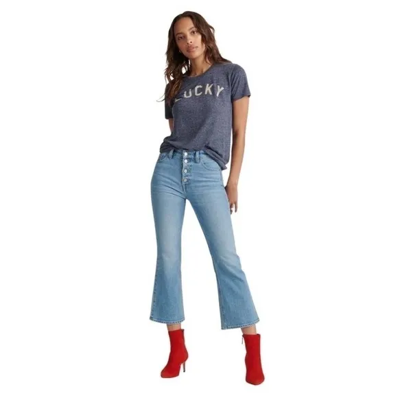 Lucky Brand Bridgette Cropped Flare Button Fly Jeans Light Wash Blue Size 00/24