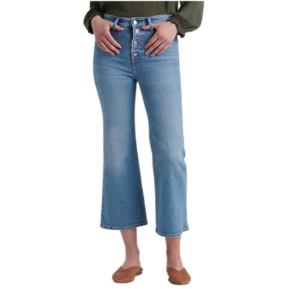Lucky Brand Bridgette Cropped Flare Button Fly Jeans Light Wash Blue Size 00/24
