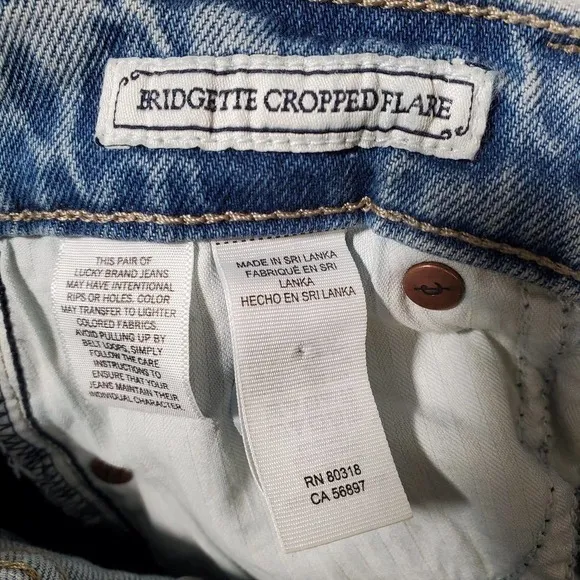 Lucky Brand Bridgette Cropped Flare Button Fly Jeans Light Wash Blue Size 00/24