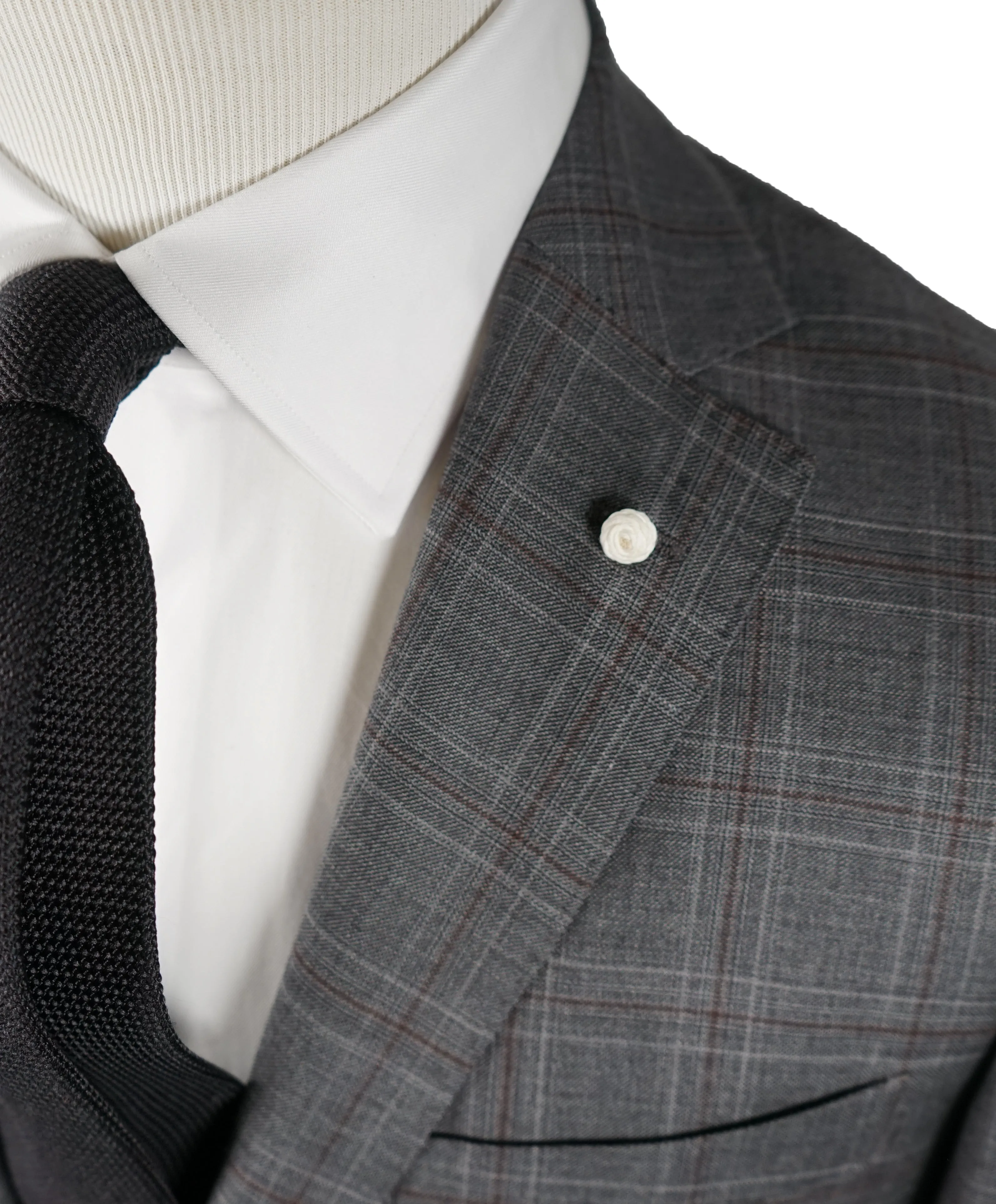 LUIGI BIANCHI MANTOVA - Bold Gray & Pumpkin Plaid With MOP Buttons - 38R