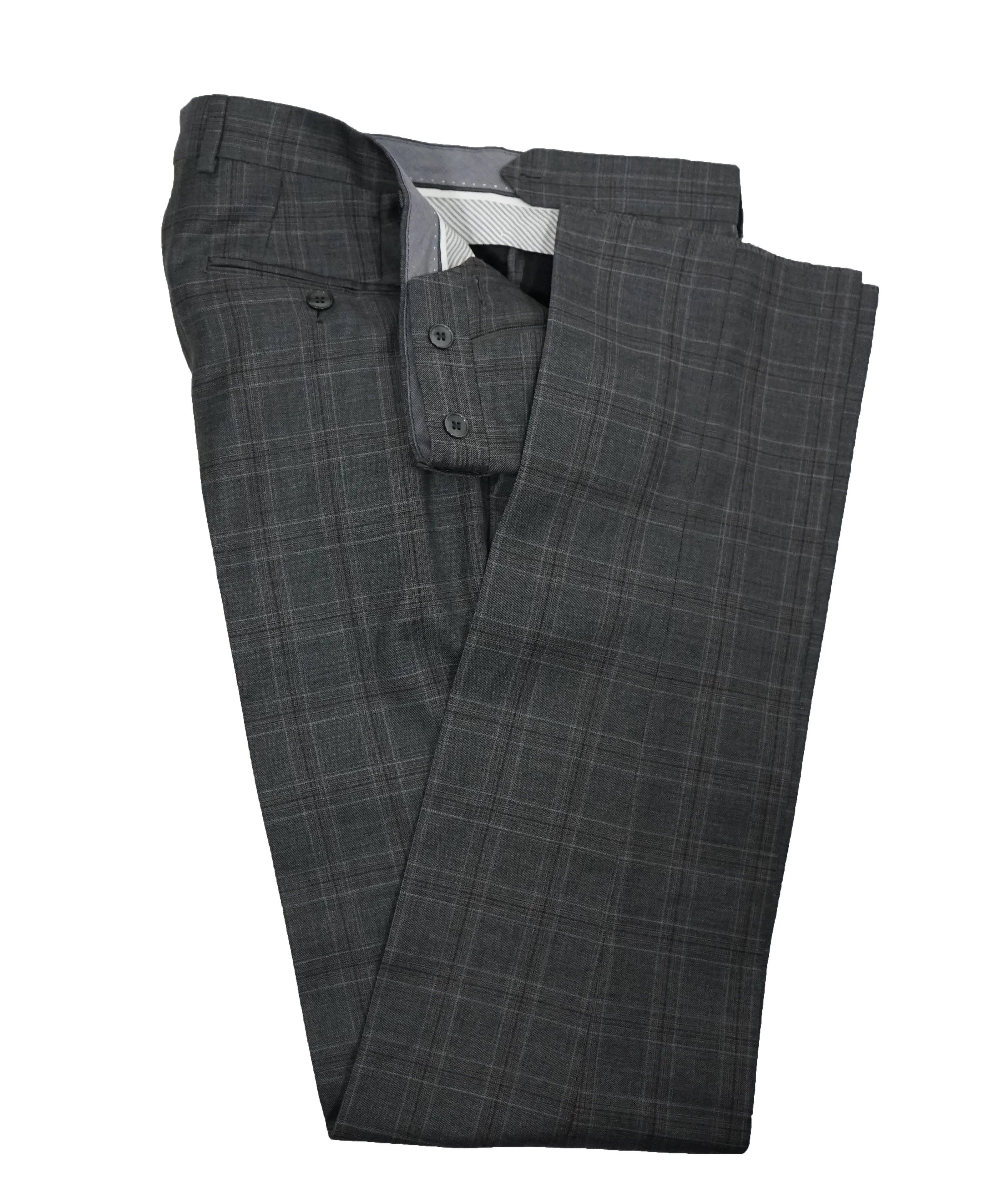 LUIGI BIANCHI MANTOVA - Bold Gray & Pumpkin Plaid With MOP Buttons - 38R